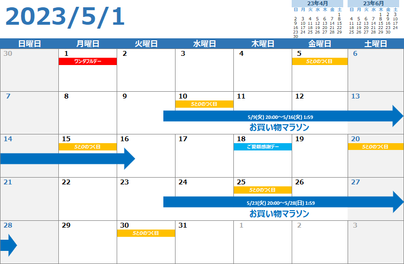 楽天市場 イベントカレンダー 5月 2023年