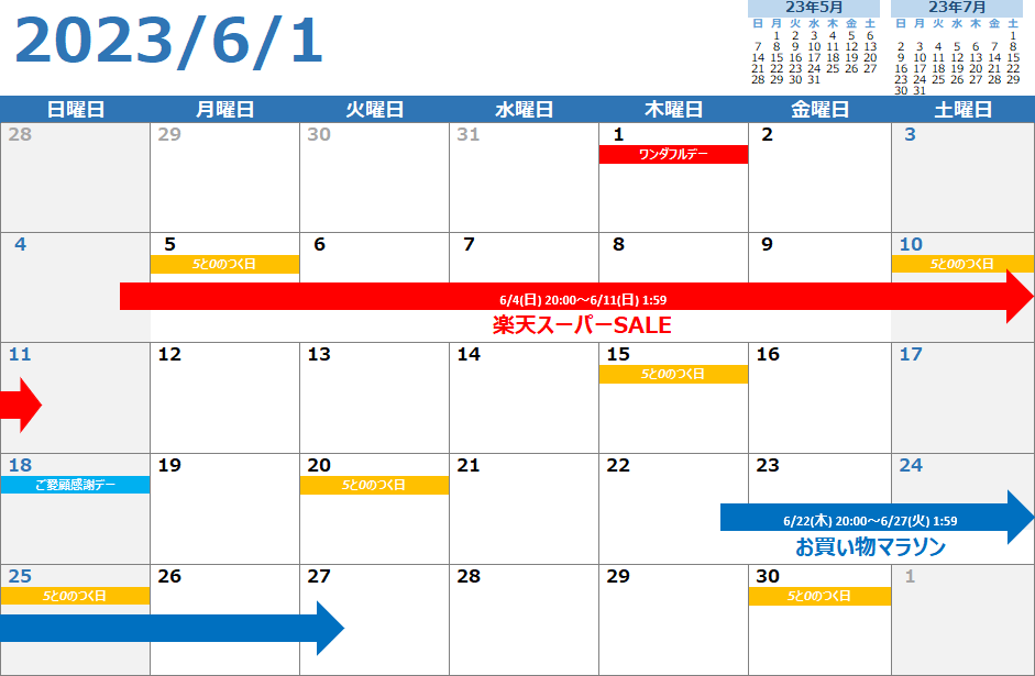 楽天市場 イベントカレンダー 6月 2023年