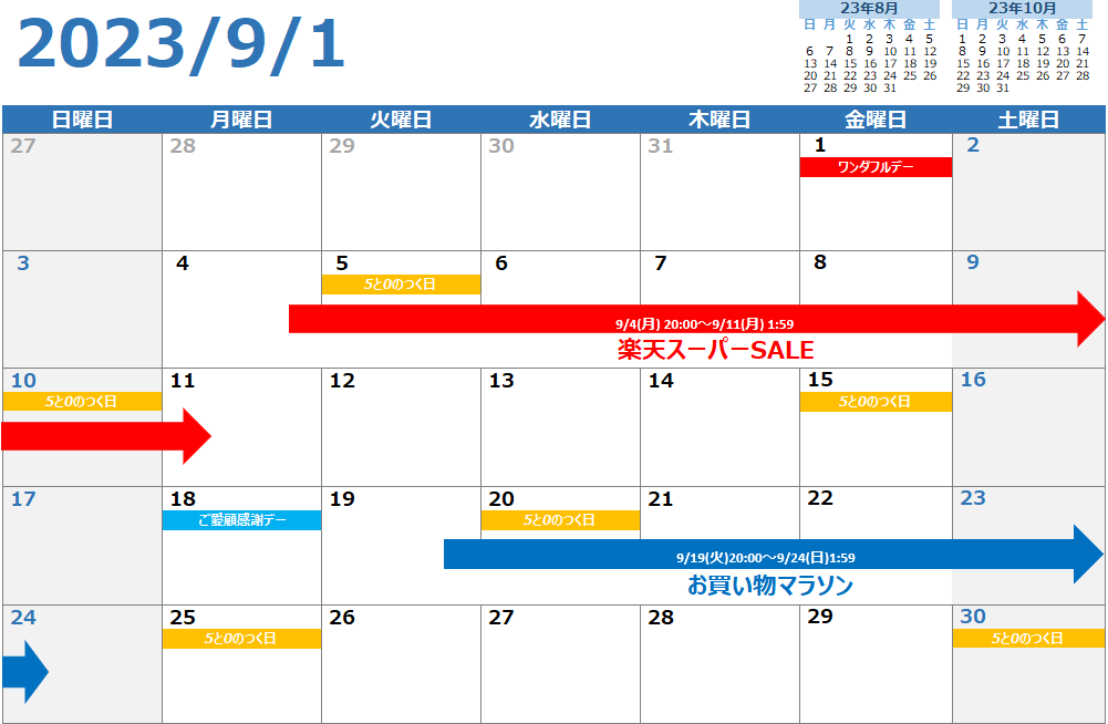 楽天市場 イベントカレンダー 9月 2023年