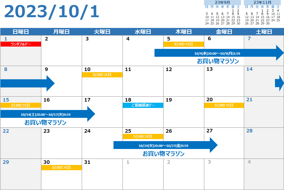 楽天市場 イベントカレンダー 10月 2023年